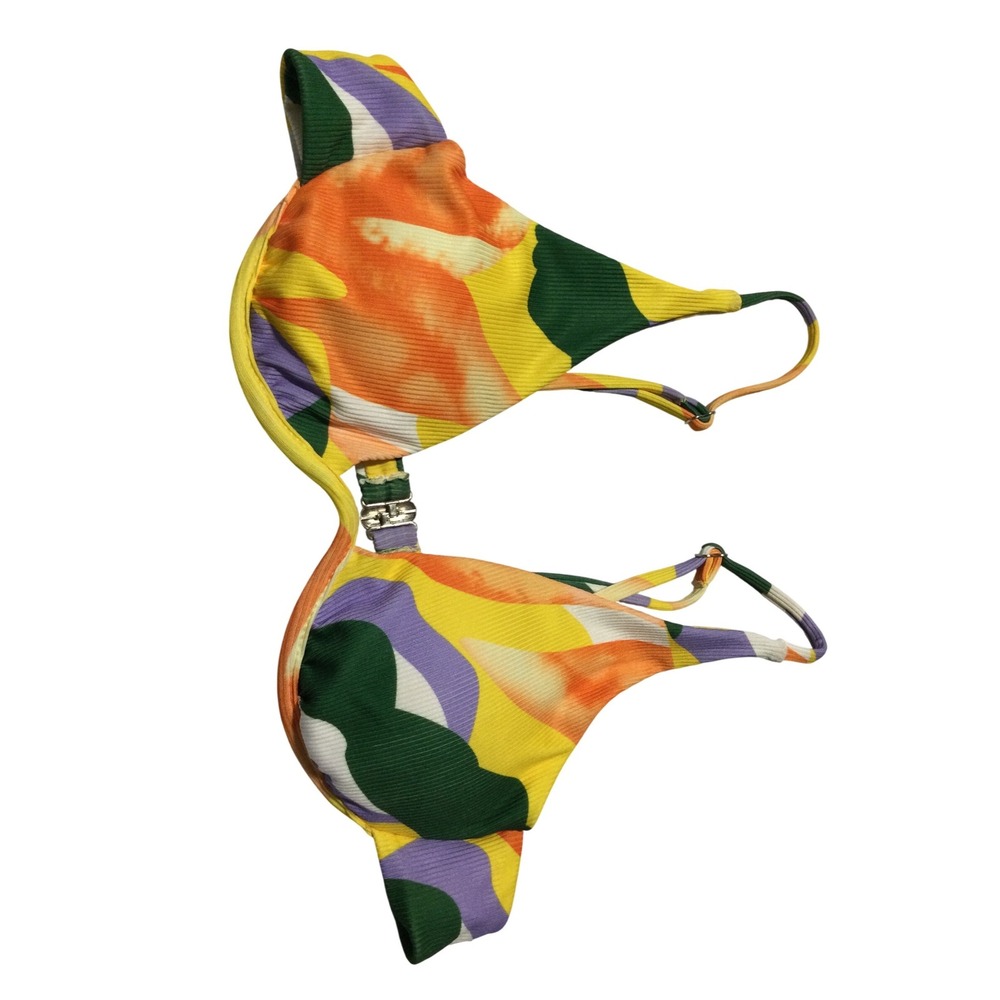 ZAFUL Abstract Floral Ribbed Bikini Top Orange‎ Yellow Green US 6